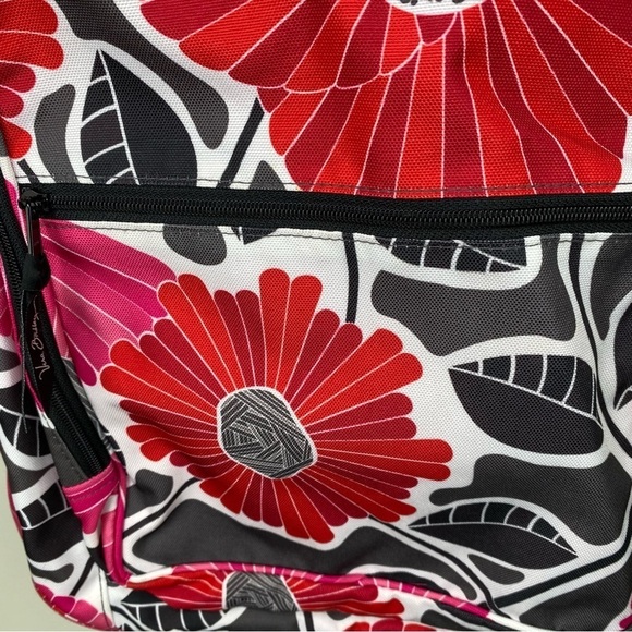 Vera Bradley Large Essential Canvas Backpack in red pink black floral bursts - Picture 3 of 9